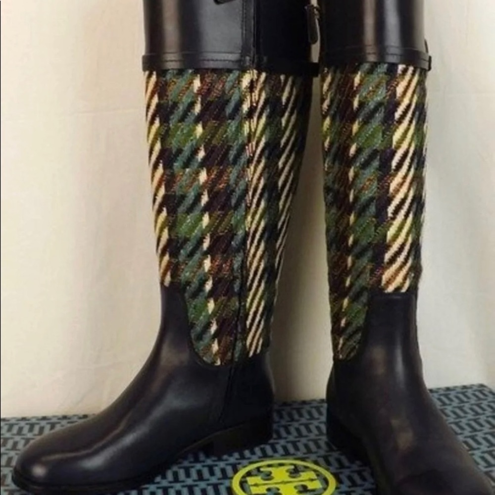 Tory Burch Navy & tweed Miller riding boots sz 11